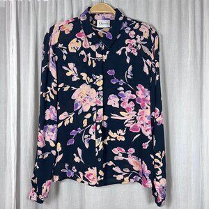 Ganni Floral Black Pink Button Down Long Sleeve Shirt